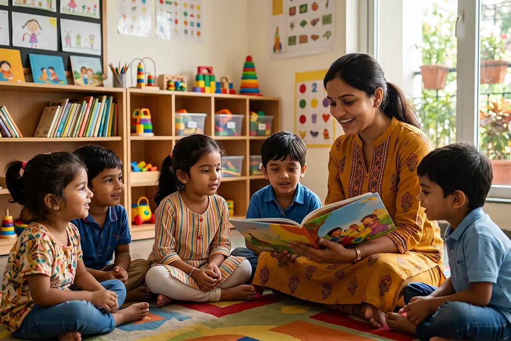 Children listening to a storytelling activity